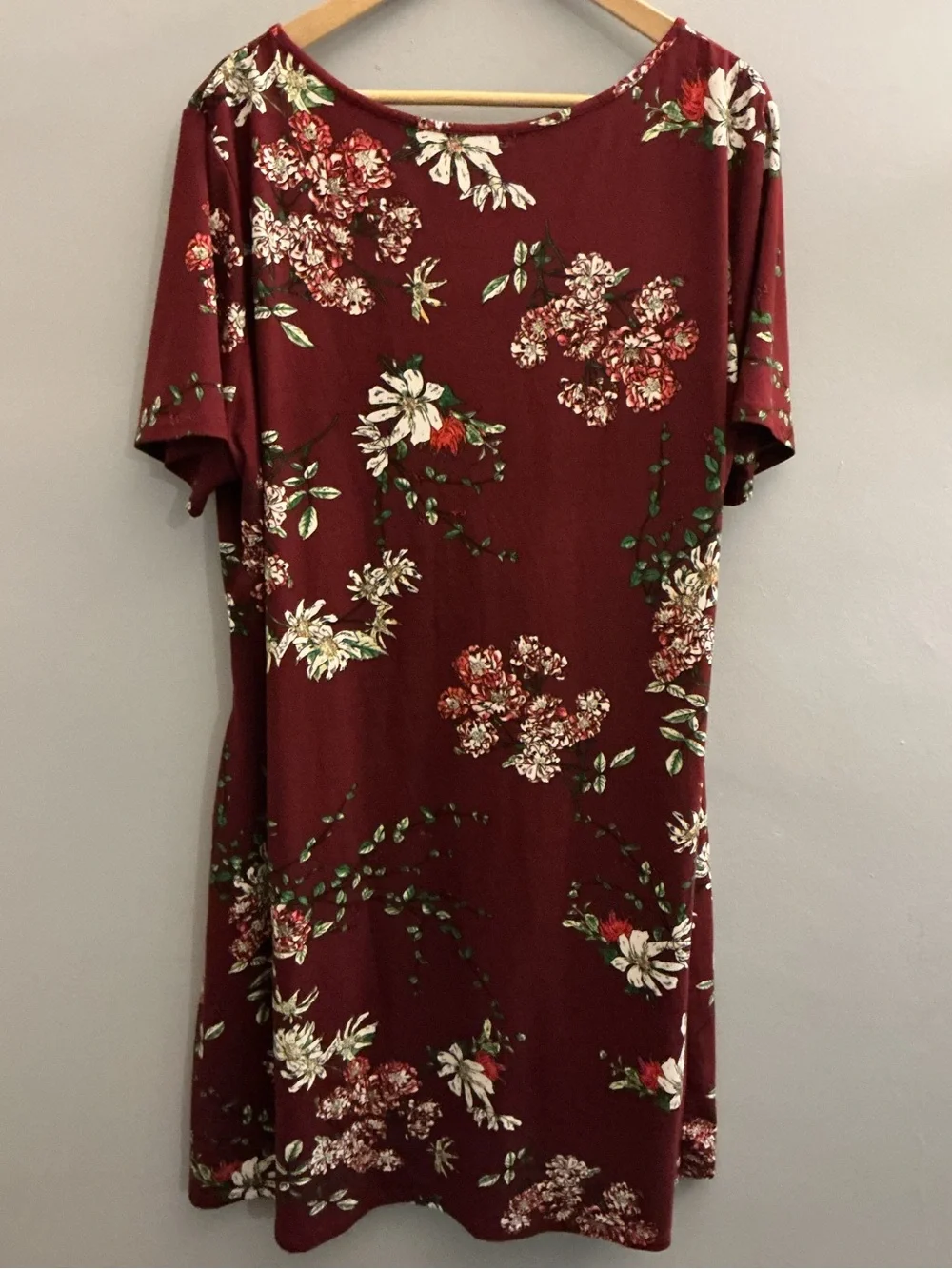4X Burgundy Fall-inspired Floral Tunic Dress with Pockets